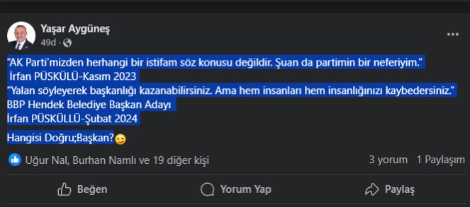 Aygüneş’ten Can alıcı soru; Hangisi Doğru; Başkan?